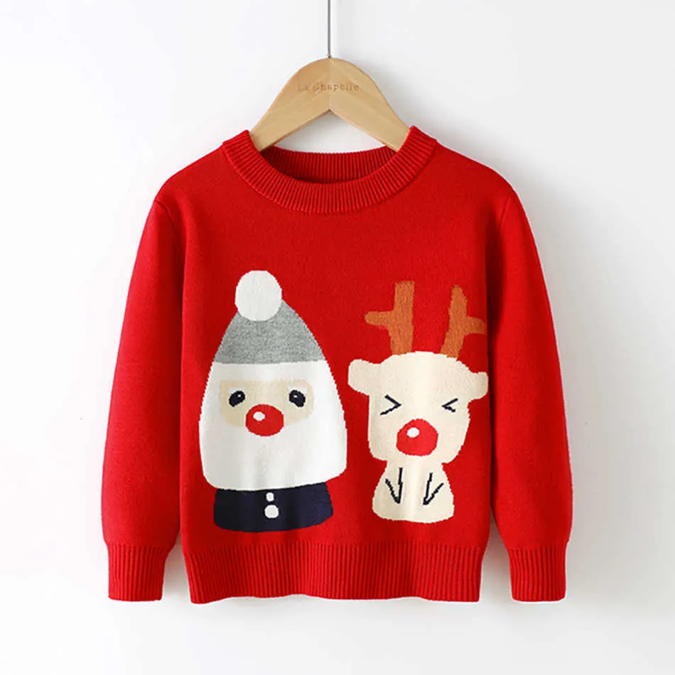 Kids Christmas Costume Boy Girl Autumn Winter Knitted Sweaters Long Sleeve Cartoon Snowman Santa Sweater Baby Warm Clothing Y1024