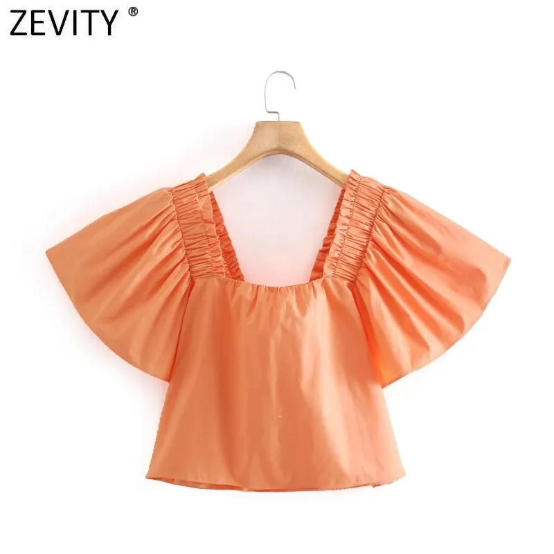 Women Off Shoulder Solid Color Short Smock Blouse French Femme Pleated Puff Sleeve Poplin Shirt Chic Crop Tops LS9196 210420