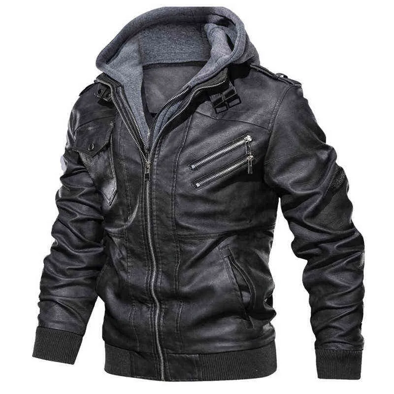 CHAIFENKO Giacca da uomo in pelle invernale di marca Cappotto Moda con cappuccio Moto PU Casual Biker Faux s 211124