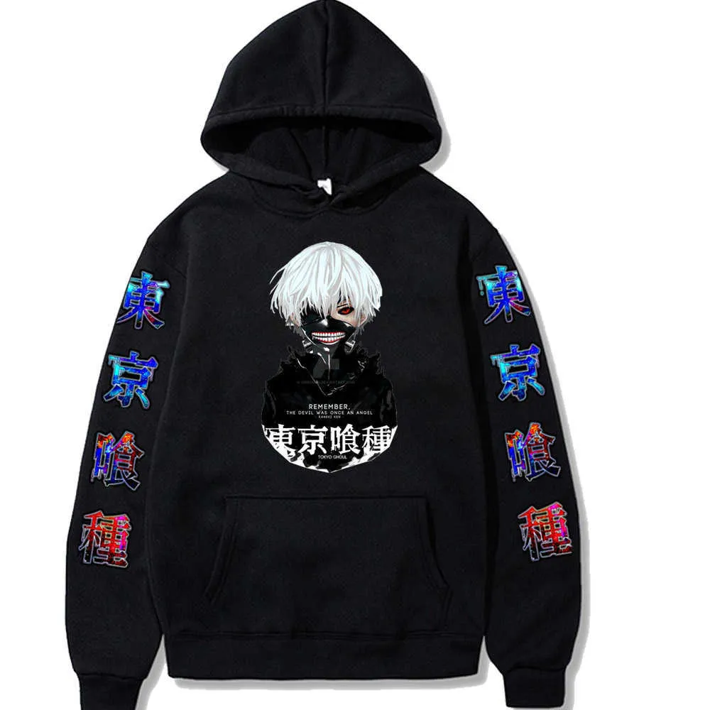 Tokyo Ghoul Hoodie Mode Pullover Tops mit Taschen Langarm Winter männlich und weiblich Y0803 Y0804