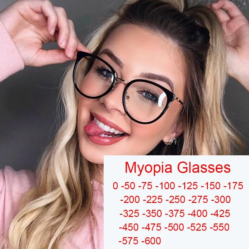 Sunglasses Eye Glasses Frames For Women Retro Myopia Nearsighted Anti Blue Light Clear Lens Black Round Transparent Female263O