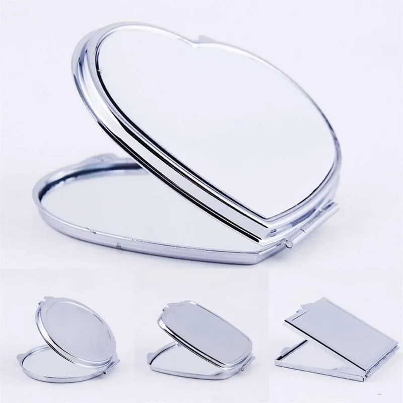 DIY Make-up Mirrors Iron 2 Face Sublimation Blank Plated Aluminum Sheet Girl Gift Cosmetic Compact Mirror Portable Decoration