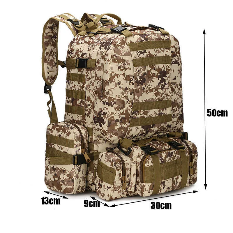 Zaino tattico da 50 litri Borse militari 4 in 1 Zaino militare Zaino Molle Borsa sportiva da esterno uomo Borsa da campeggio escursionismo da viaggio Y0721