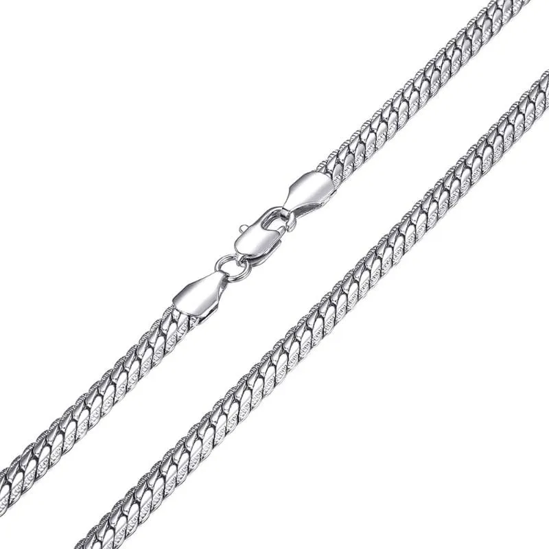 6mm Womens Mens Necklace Chain Hammered Close Rombo Link Curb Cuban White Gold Filled GF Fashion Jewelry Accessories DGN337 Chains282e