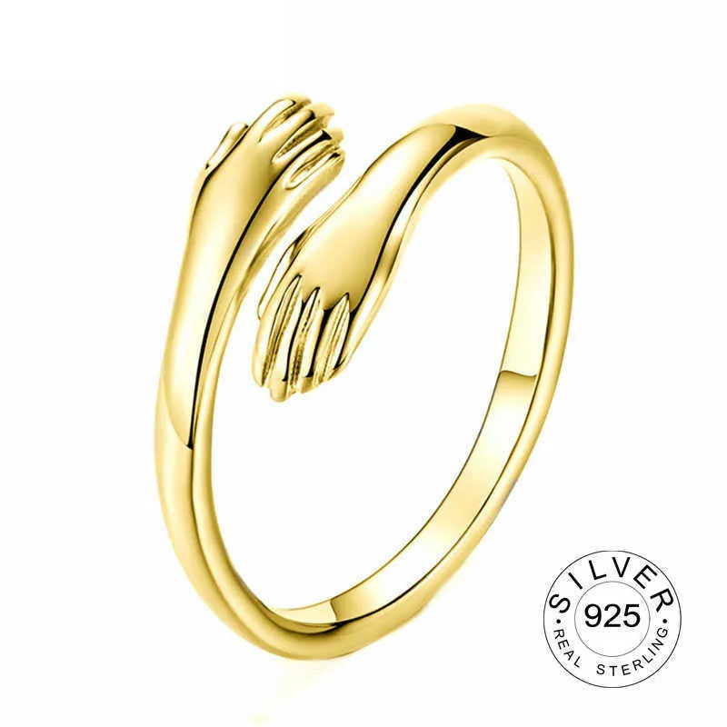 Cluster Rings Resizable 925 Sterling Silver Ring Fine Jewelry Open Loop Popular Gold Plated Hands kramformade unisexringar för män Kvinnor Girl G230228