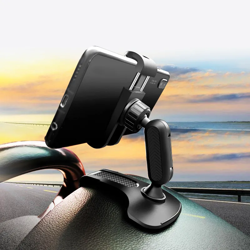 Dashboard Mount Car Phone Holder 360Rotation RearView Mirror Clip Stand Multifunktionsf￤ste f￶r Xiaomi Huawei iPhone 12