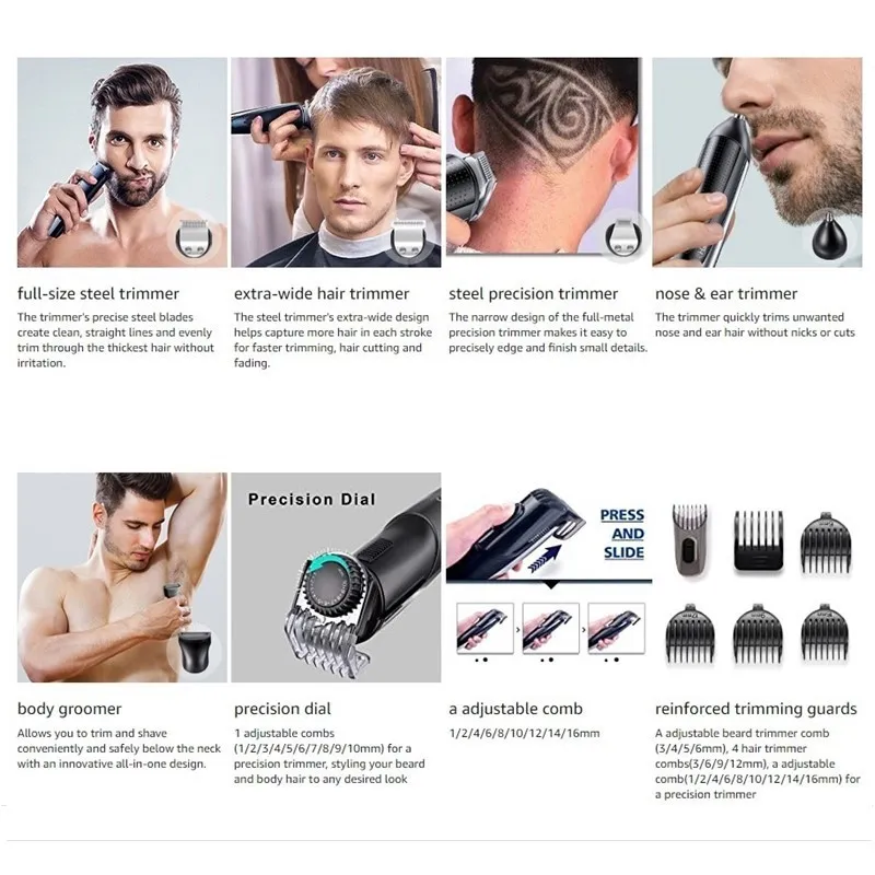 Tagliacapelli tutto in uno uomo kit la cura della barba rasoio elettrico body groomer clipper naso orecchio lavabile 220623