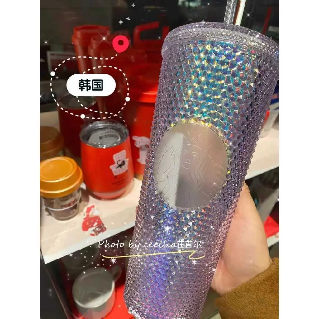 Limited tumbler straw cup goddess Diamond Studded Cup cold cupWater Bottle Mugs Straw Cup Rose red ins