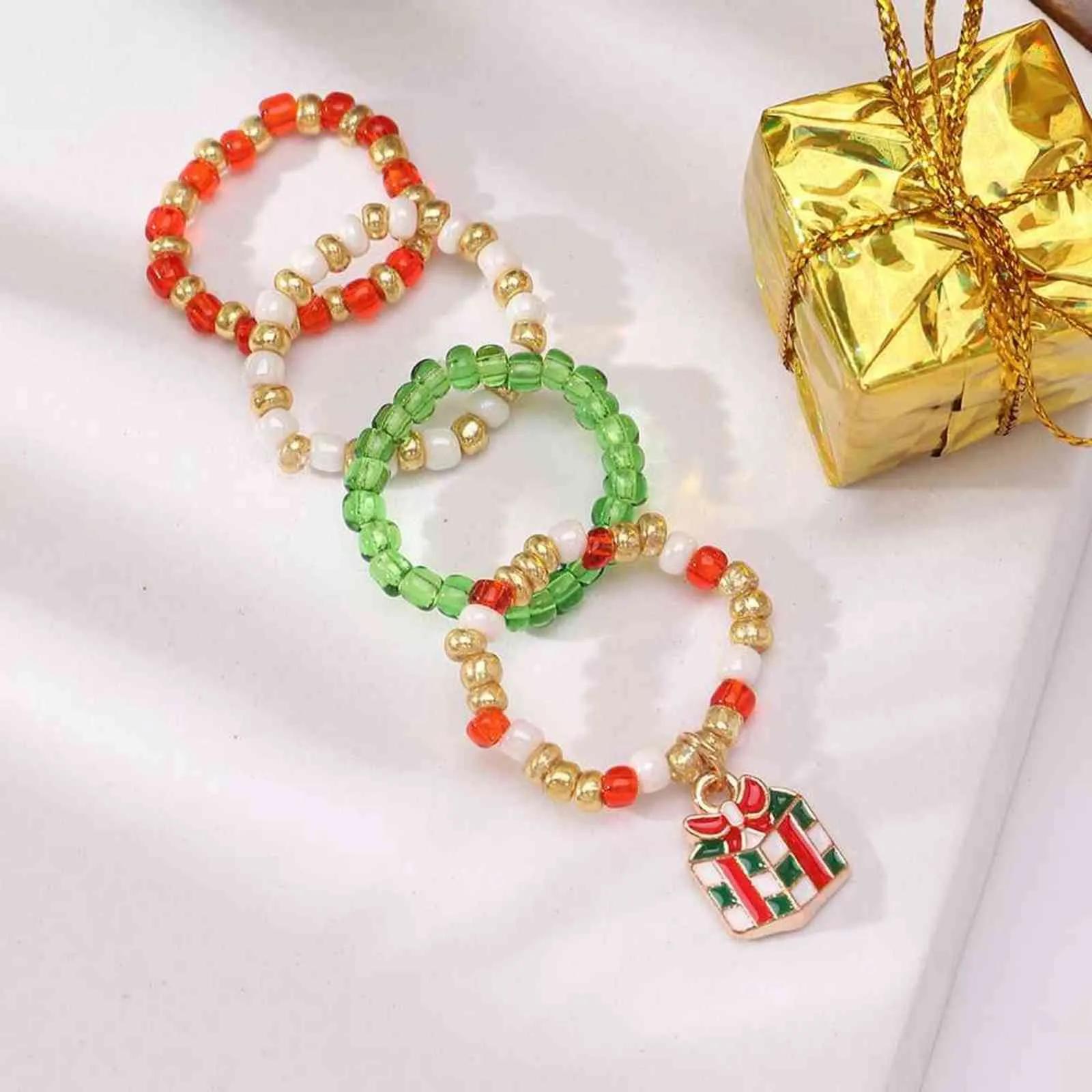Noël Bohemian bague Ensemble de perle de verre verte rouge à la main en alliage elk cadeau pendentif femmes filles mode bijoux g1125