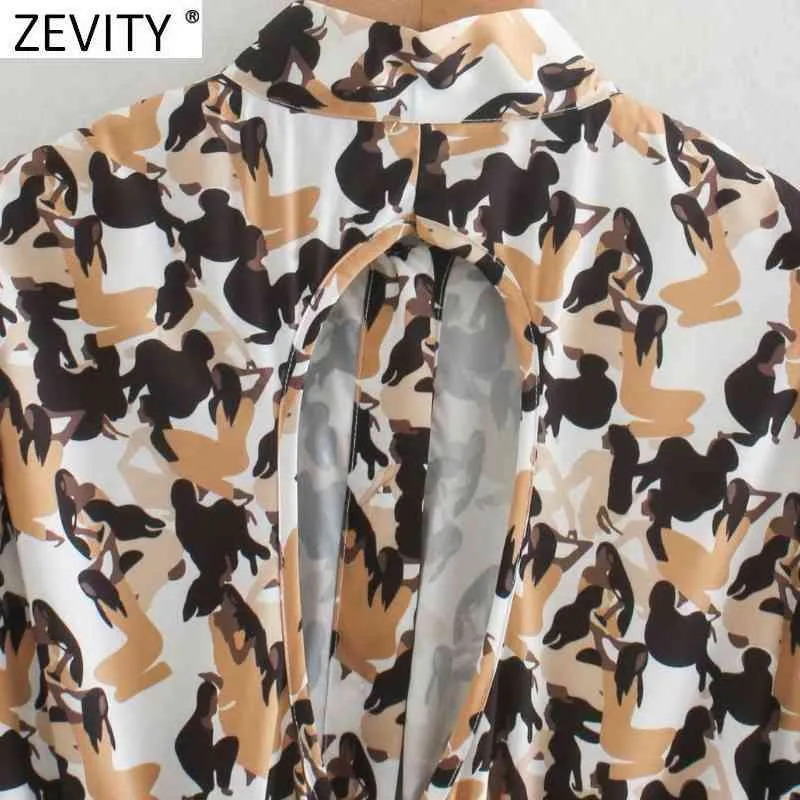 Women Elegant Bow tie Abstract Characters Print Shirt Dress Female Sexy Backless Vestidos Casual Slim Midi Dresses DS4785 210420