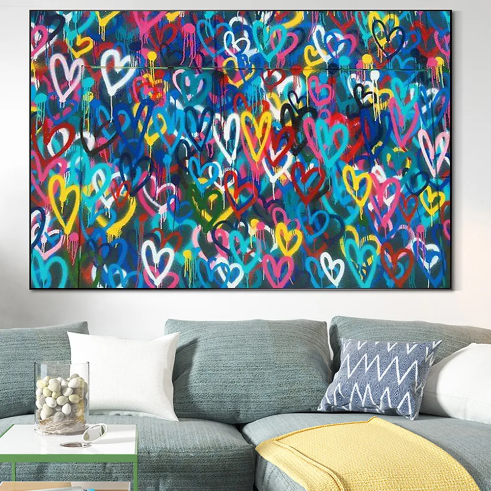 Modern Graffiti Grubu Renkli Aşk Kalpleri Posterler ve Baskılar Tuval Resimler Duvar Sanat Resimleri Oturma Odası Ev Dekoru CUA5294938