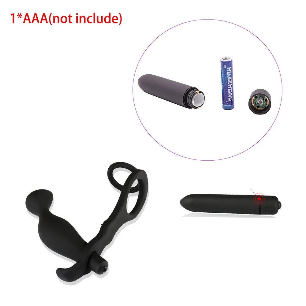 Male Vibrating Prostate Massager with Double Vibrator Pleasure Butt Plug Sex Toys for Men Cock Ring252w9870009