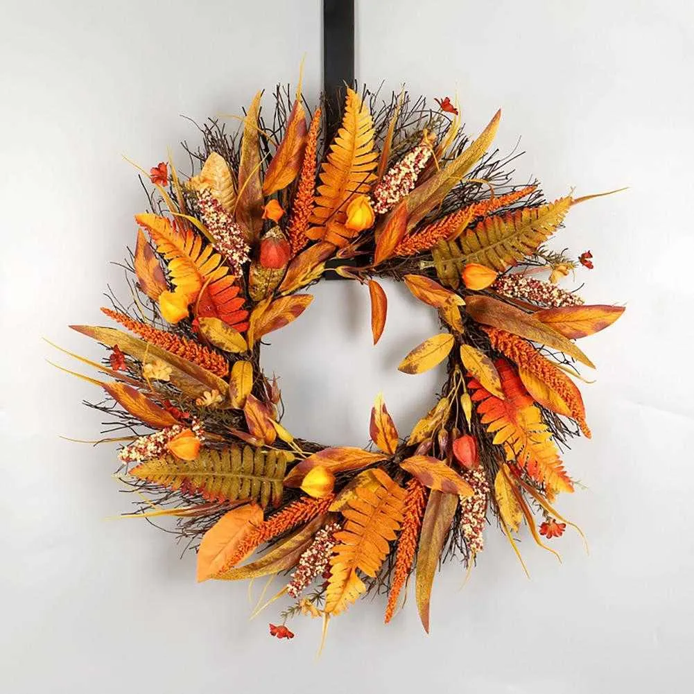 Autumn Maple Leaf Wreath,Door Hanging Hotel Window Decor And Shopping Mall Wall Decor Home Decoration Christmas Wreath Y0901