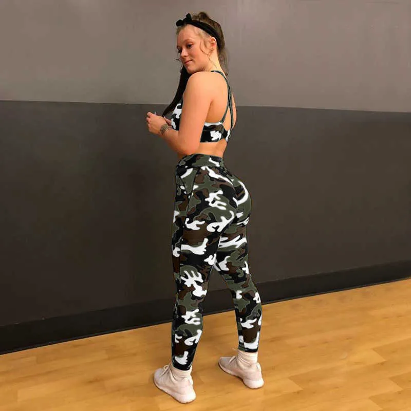 Kamuflaż drukowane legging push up jogging femme pantalon chudy ołówek legginsy sportowe fitness fitness wysokiej stretch siłownia odzież 210604