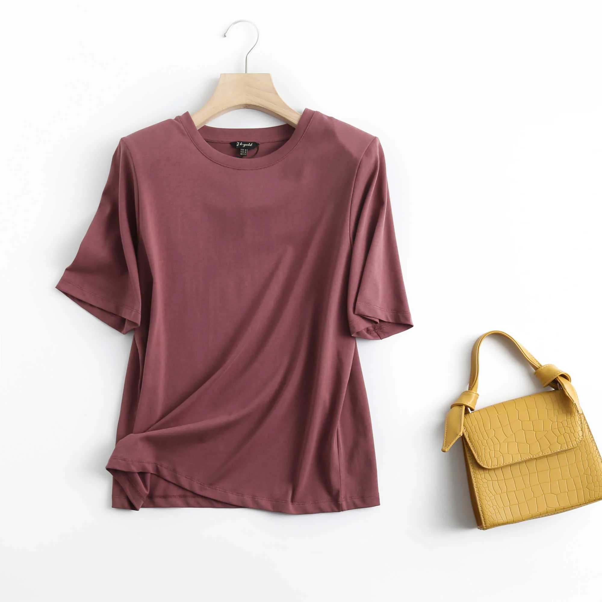 枯れたイングランドスタイルファッションシンプルなショルダーパッド固体カジュアルな夏Tシャツの女性のカマイセタスヴァーノMujer 2021100％コットントップスx0628