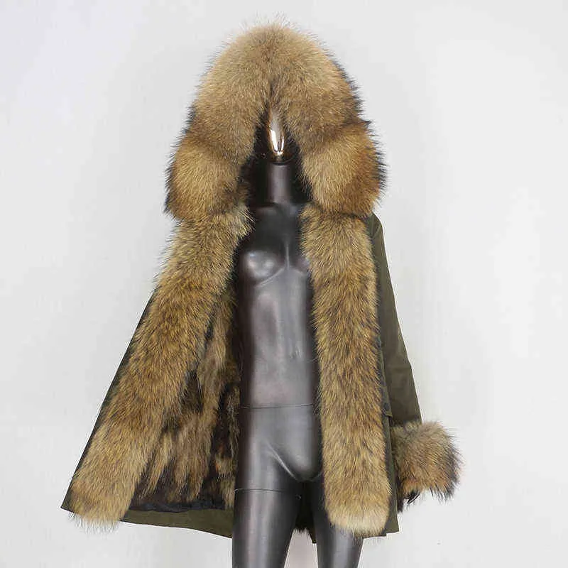CXFS Long ajouter de la fourrure avant et des poignets détachables Parka veste d'hiver femmes capuche véritable raton laveur naturel épais vêtements d'extérieur chauds 211220
