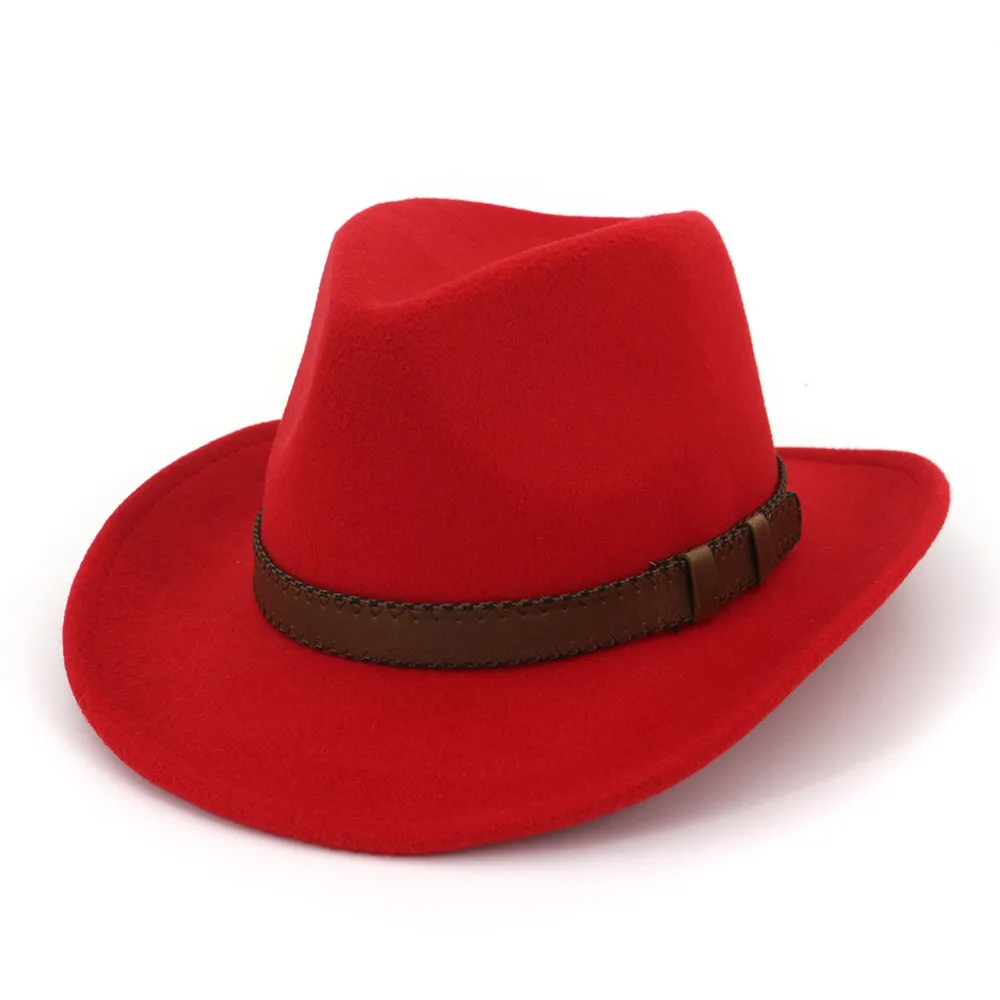 Chapéus Fedora de feltro de lã de aba larga com faixa de couro marrom escuro Mulheres Homens Clássico Festa Formal Chapéu Chapéu Whole2326