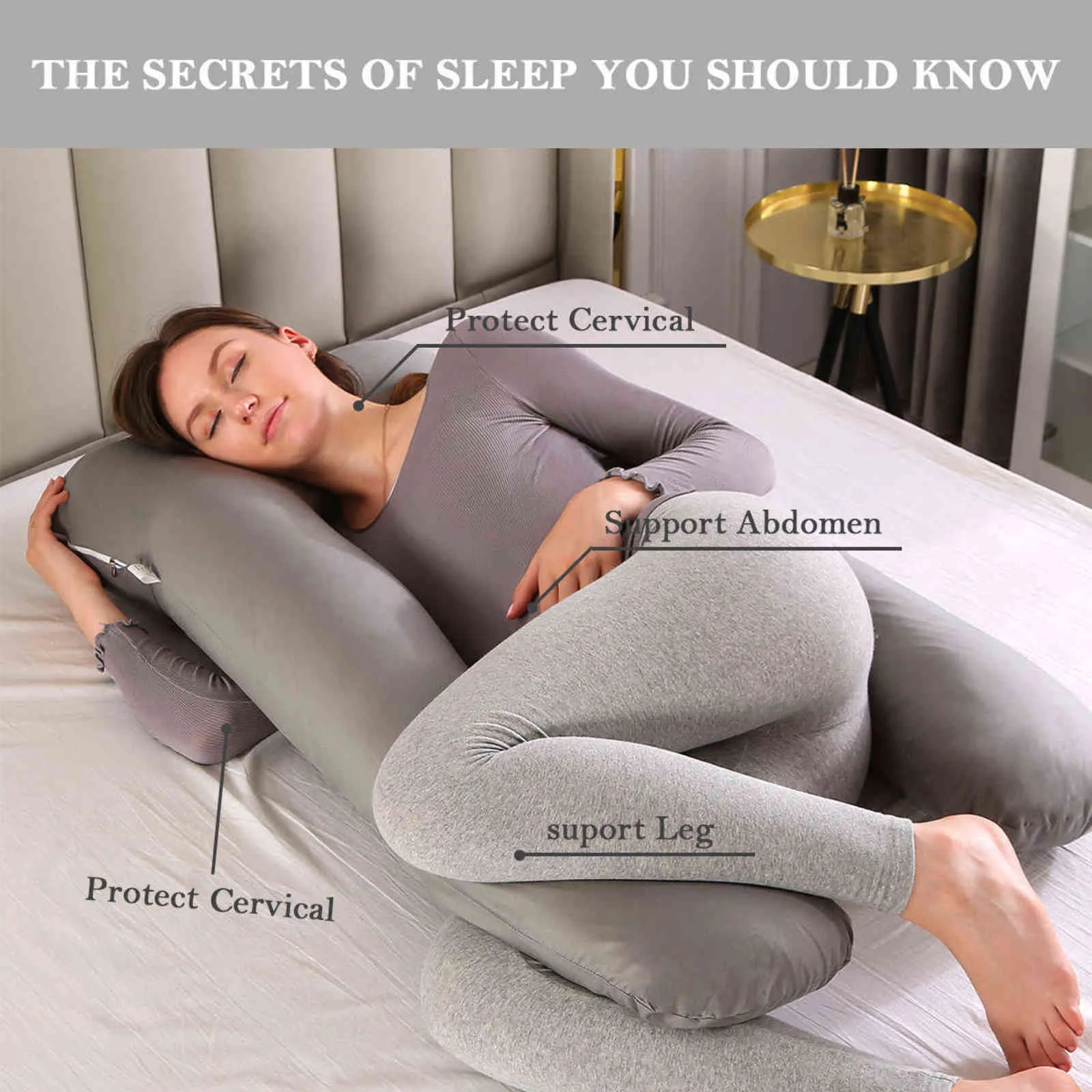 Graviditetskudde sängkläder full kroppskudde för gravida kvinnor bekväma ushape kudde långsida sovmoders mammakuddar 21118603516
