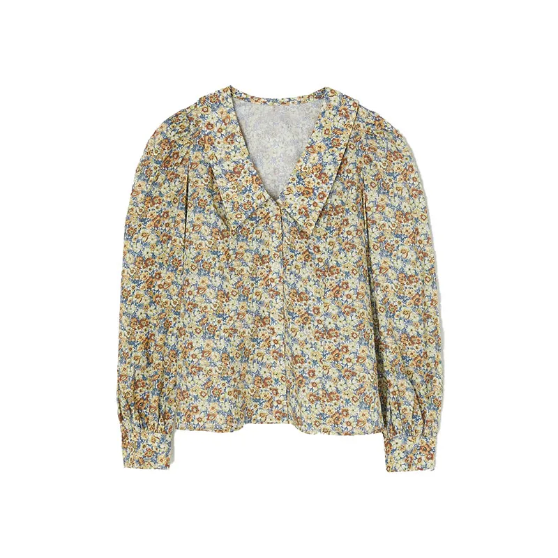 Neploe Frühling Blumendruck Design Casual Bluse Frauen Drehen Unten Kragen Einreiher Blusas Mode Prairie Chic Shirts 210510