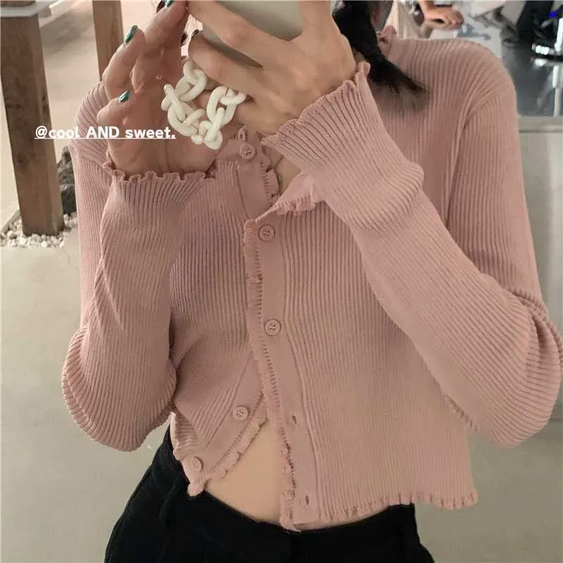 Cardigan Women Open Stitch yellow O-neck Elegant Vintage Korean Style Streetwear Leisure Outwear summer Sweater Coat Daily 210529