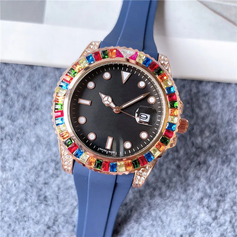 Marca Relógios Masculino Feminino Cristal Colorido Estilo Diamante Pulseira de Borracha Quartzo Relógio de Pulso X205