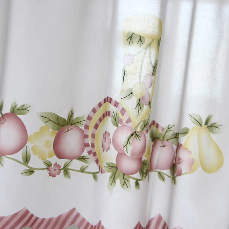 Cafe Short Kitchen Curtains Frutta Design Ricamo Pizzo Tenda porta giapponese Cotone e lino Blending Window Curtains 210913