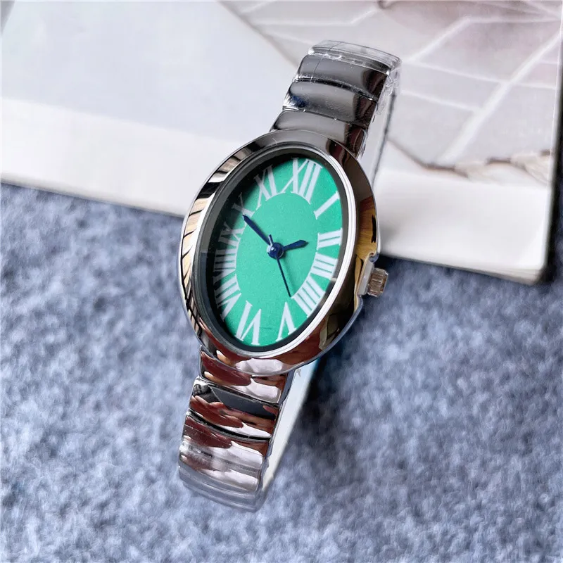 Modemarke Watches Women Girl Oval Arabisch Ziffern Stahl Metalband Schöne Handgelenk Uhr C62241U