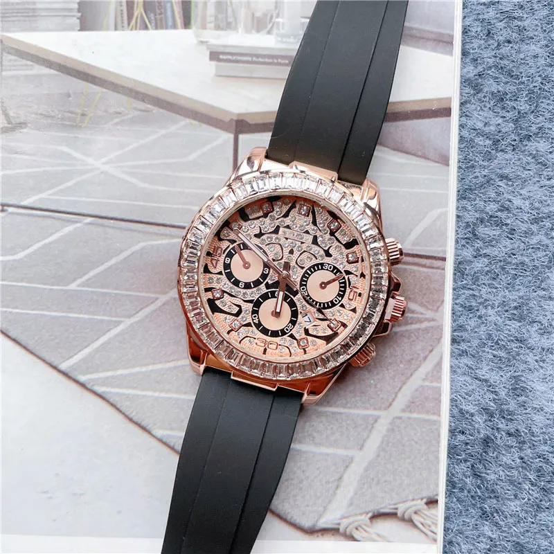 Brand Watches Men Women Leopard Crystal Diamond Style Rubber Strap Quartz Wrist Watch X184167D