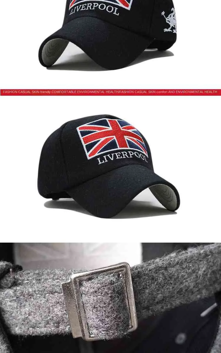 Berretti da baseball all'aperto in lana con bandiera britannica ricamati con cappello caldo da donna autunno inverno moda uomo