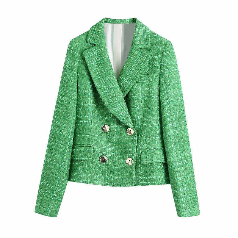 Высококачественные дамы костюм шорты офисные 2-х частей набор весна и осень плед зеленый элегантный куртка с длинными рукавами Slim 210527