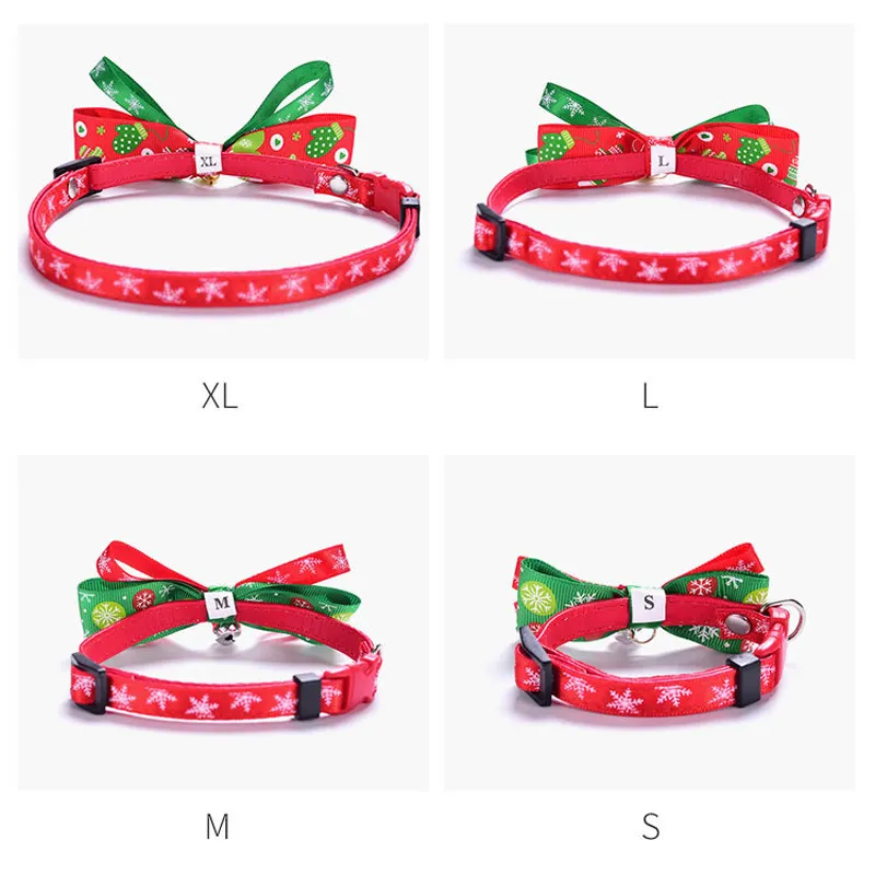 Christmas Pet Collar Red Green Bowknot Pets Collars Middle Small Dog Cats Gold Silver Bell Tie PuppyCat Supplies Accessories BH5424 TYJ