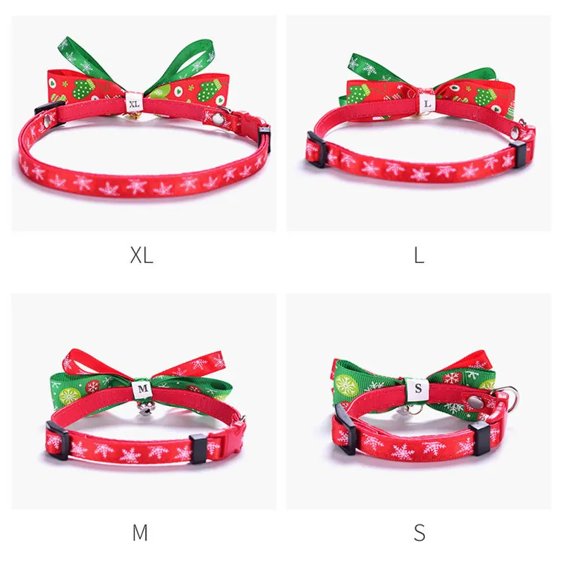 Collare animali di Natale Rosso Verde Bowknot Collari animali domestici Gatti cani di taglia media Oro argento Campana Cucciolo Forniture gatti Accessori BH5424 TYJ