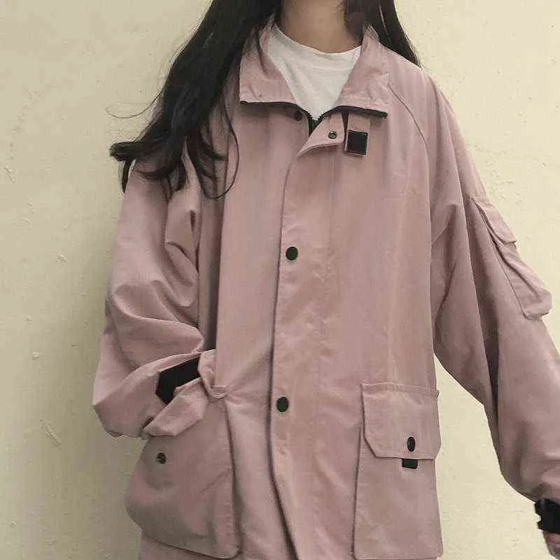 Japanische JK-Uniform-Outwear, lässig, einfarbig, große Größe, Herbst, Vintage-Damenjacke, Grunge-Reißverschluss, Streetwear-Mantel, Kpop 211109