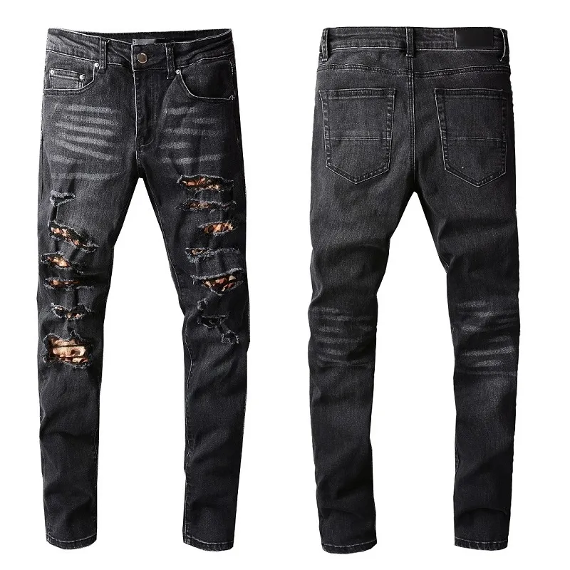 Mode Hommes Jeans Trou Noir Pantalon Maigre Simple Fermeture Éclair Serré Respirant et Confortable Menfolk Pantalon Taille 28-40