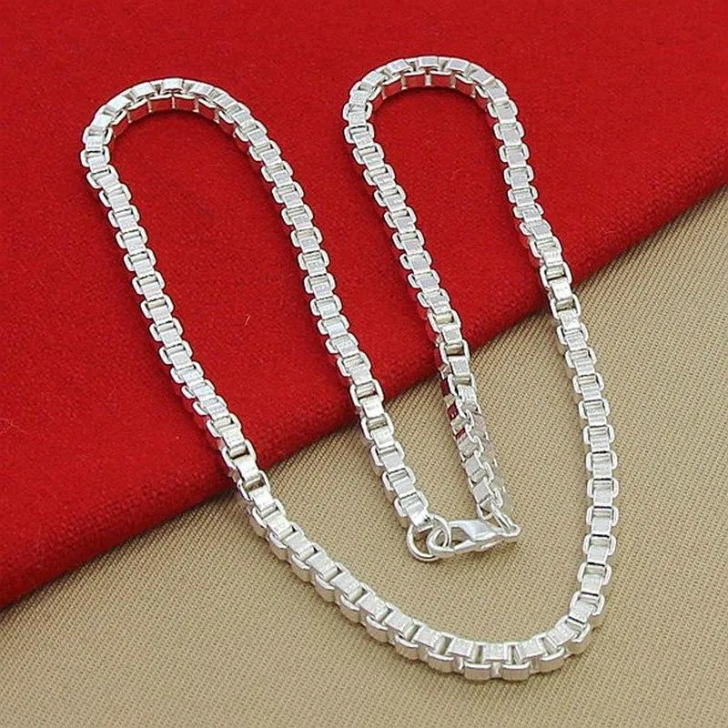 Kedjeklassiker verkligen 100% 925 sterling silver box kedja halsband mode män kvinnor 3mm 18-26 tum choker hip-hop punk smycken291f