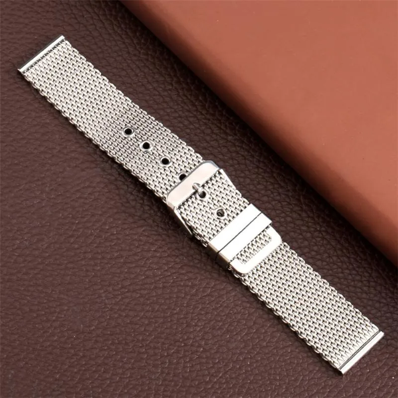 20 22 24 mm mesh rostfritt stål klockband stift spänne metallband universal armband ersättningsband203c