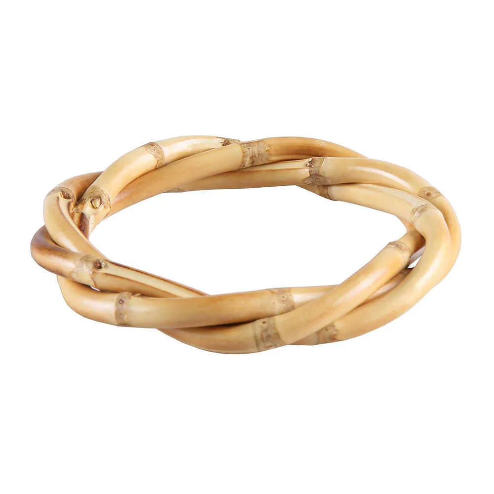 Bracelet jonc de racine de bambou naturel torsadé fait main unique Q0719