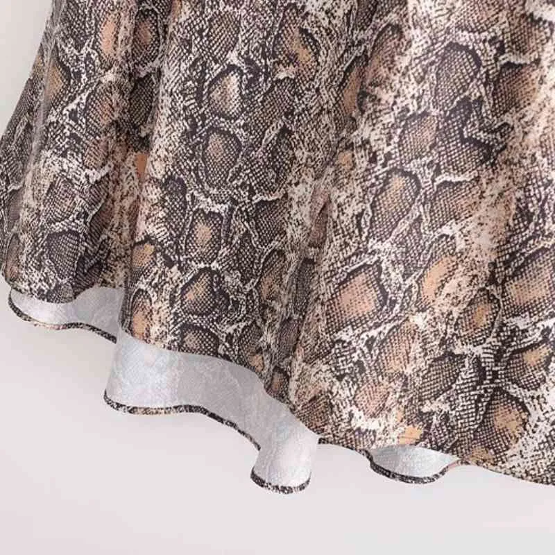 Vintage Woman Snake Print Side Slit Skirt Spring Autumn Fashion Ladies A-Line s Female Elegant Soft Botton 210515