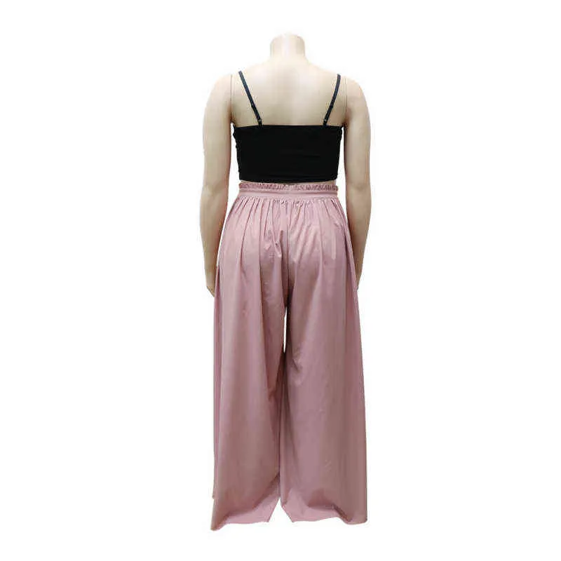 Roupas de verão para mulheres largas calças de pernas largas Baggy Calças cor-de-rosa casual plus tamanho fundos 5x atacado gota 211116