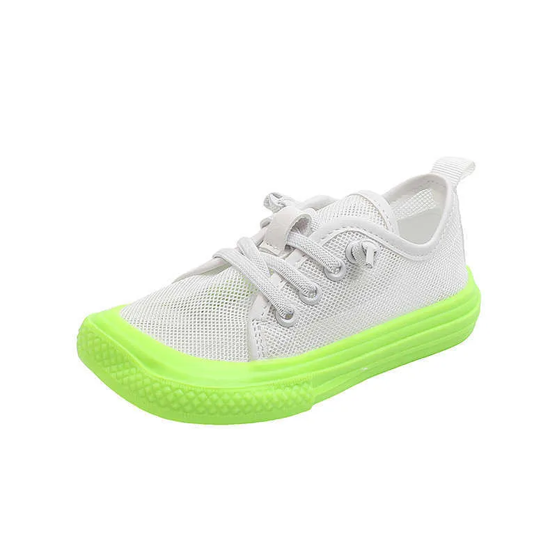 Children breathable sneakers style girls set foot canvas shoes boys student white mesh shoes 210713