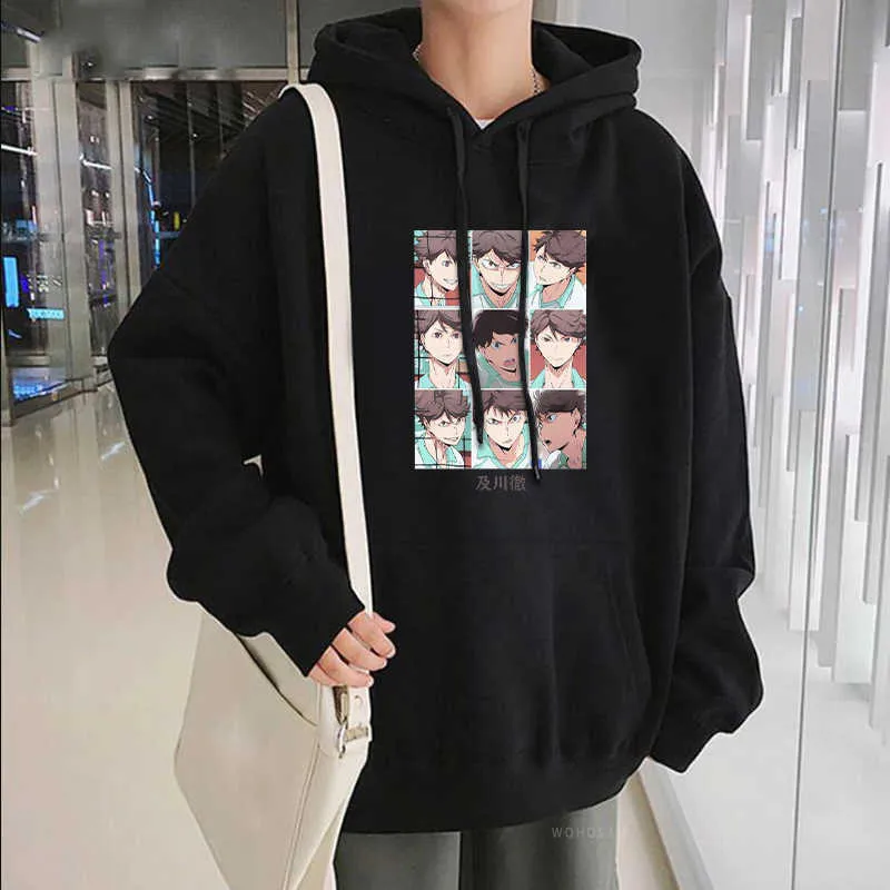 Anime Haikyuu Oikawa Tooru Manga Pallavolo Creativo Patchwork Felpe Felpa Harajuku Oversize Unisex Inverno Caldo Felpe Y0804