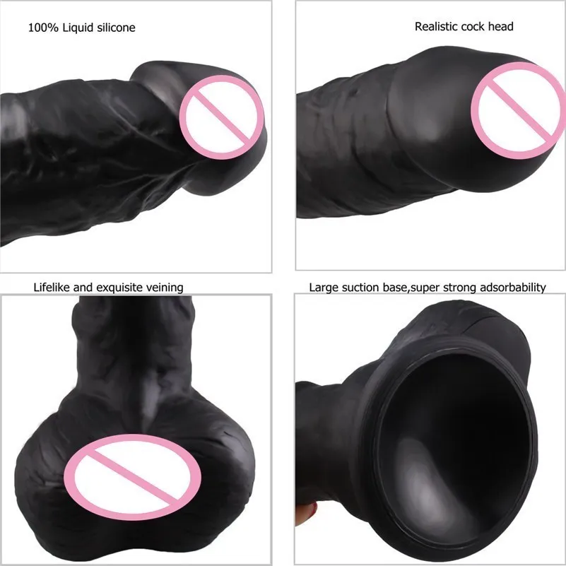 Krzemowy duże czarne dildos realistyczne masturbator masażer pochwa dla kobiet dla dorosłych zabawek dla kobiet w sklepie seksualnym 25cm Y04082381658