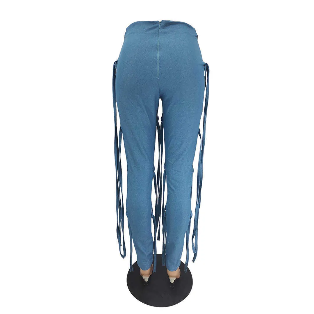 Bonnie Forest Fashion High Waist Caged Jeans Medium Sommer Damen Denim-Hosen mit Fransen, Röhrenjeans, Hosen, Party, Club, trägt Q0801