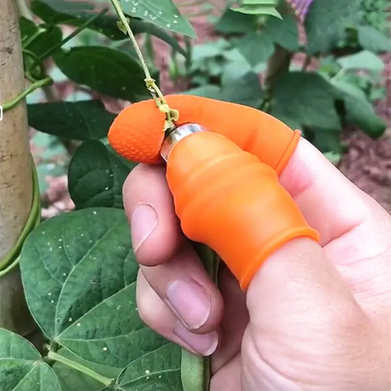 Coltello pollice in silicone Protezione le dita Coltello raccolta di verdure Forbici a lama piana Anelli da taglio Guanti da giardino