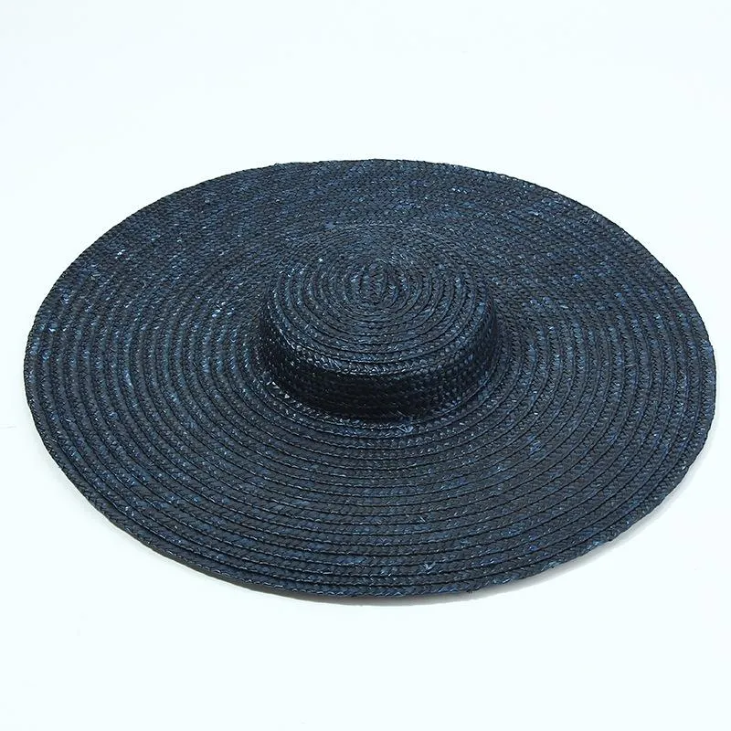 15cm Wide Brim Straw Hat Flat Top Summer Beach Hats For Women Ribbon Boater Sun Gray Black Red Pink Blue With Chin Strap2765