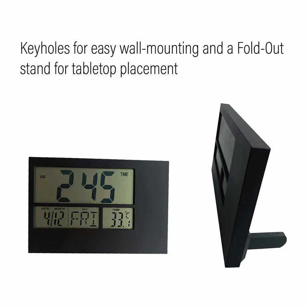 Digital väggklocka LCD-Heminredning Stor LCD-skärmkalender med datum och dag temperatur Snooze Larm Batteriladdare 210930