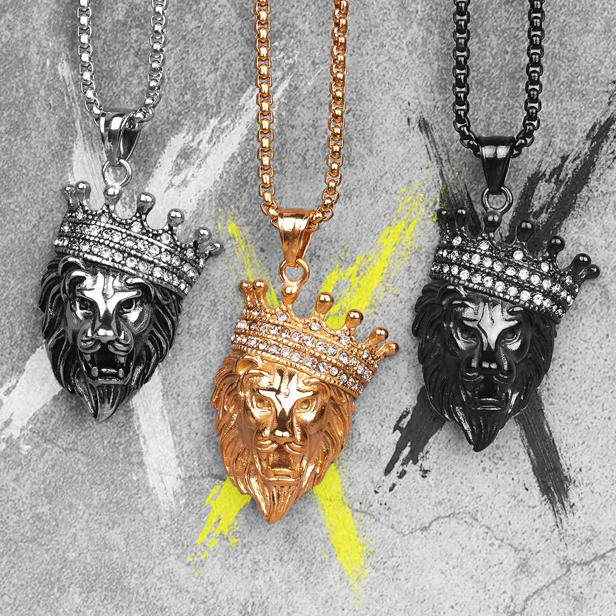 Colliers longs avec pendentifs en forme d'animaux du roi Lion pour hommes, chaîne Hip Hop pour garçons, en acier inoxydable, bijoux créatifs, cadeau entier