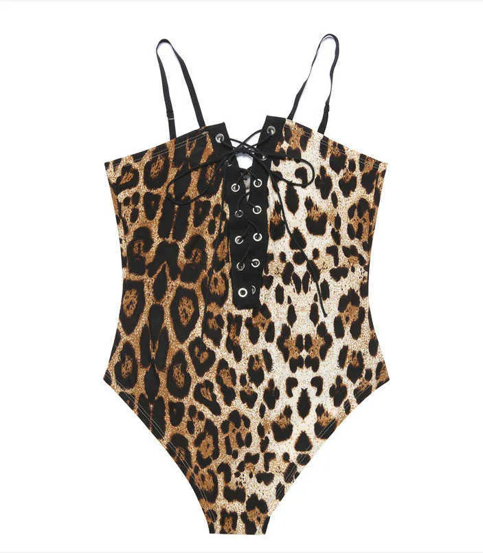 Kobiety Stroje kąpielowe Swimsuit Sexy Push Up Bikini Kostium Pływacki V Neck Kąpiel Leopard Bandaż Bodysuit Kobiet Moda 210722