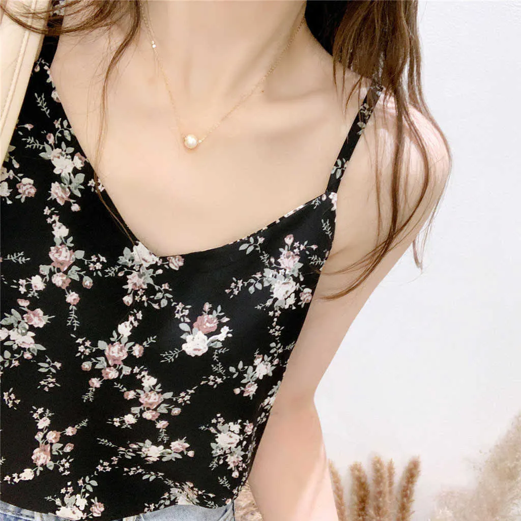 Floral Print Chiffon Camis Für Frauen Sommer Weste Ärmellose Lose Tops Für Teen Cottagecore Kleidung 2021 mujer camisetas A40 Y0824