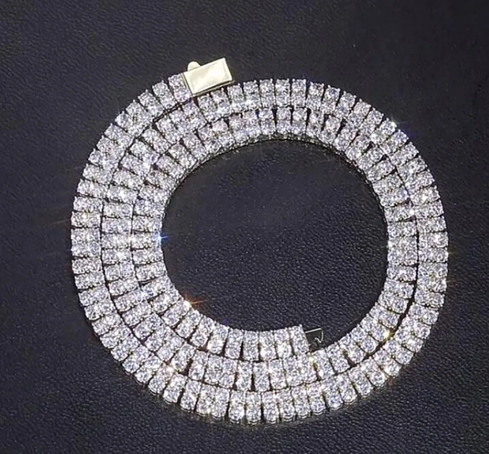 Gargantilla de cadena de tenis de 2 hileras de plata y oro de 14 quilates, collar helado de Hip Hop con diamantes de laboratorio de circonio de 3mm, 18 pulgadas, 22 pulgadas, 267O